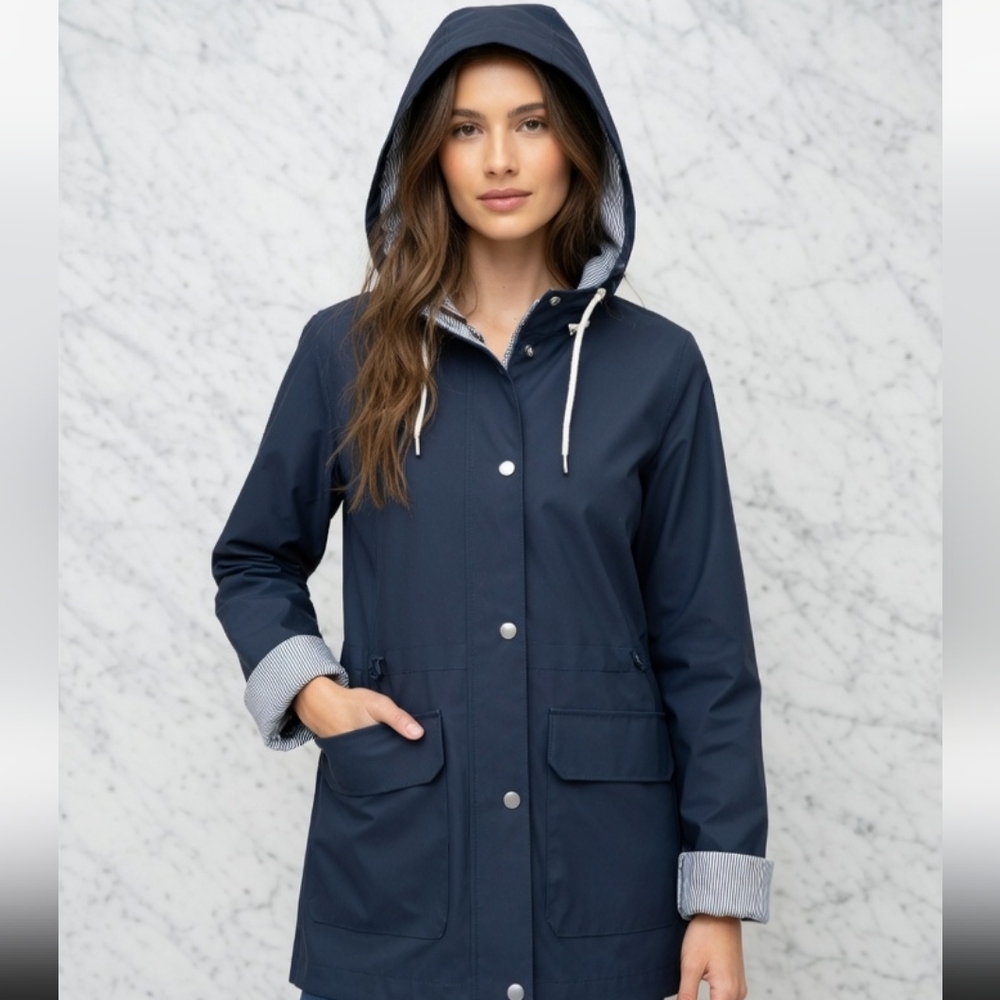 Women Rothschild Dark Blue Hooded Raincoat